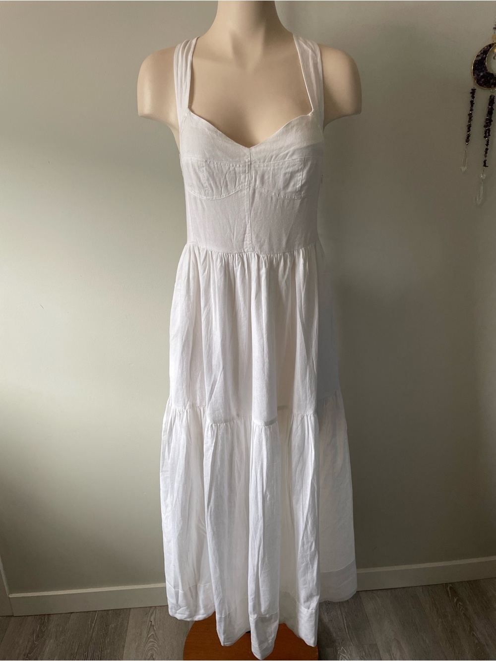 RD Style Cotton Linen Cottagecore Dress White Smocked Prairie Size Small